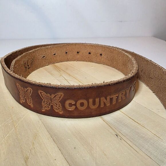 Western Cowgirl Brown Leather Belt Custom Tooled "COUNTRY GIRL HEIDI" Size 38 - Picture 4 of 10